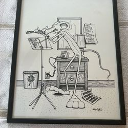“Albright Rat”  Cartoon  Print Playing a Flute