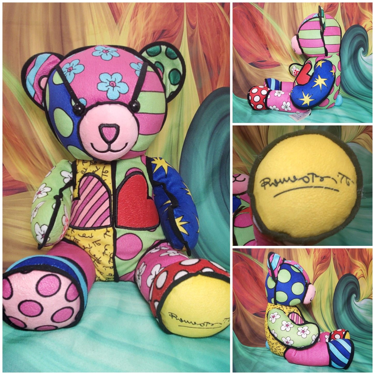 Build a Bear Romero Britto Patchwork Colorful Designer BABW Plush Teddy