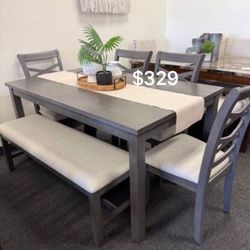 Beautiful! Grey Wooden Dining Table Set 