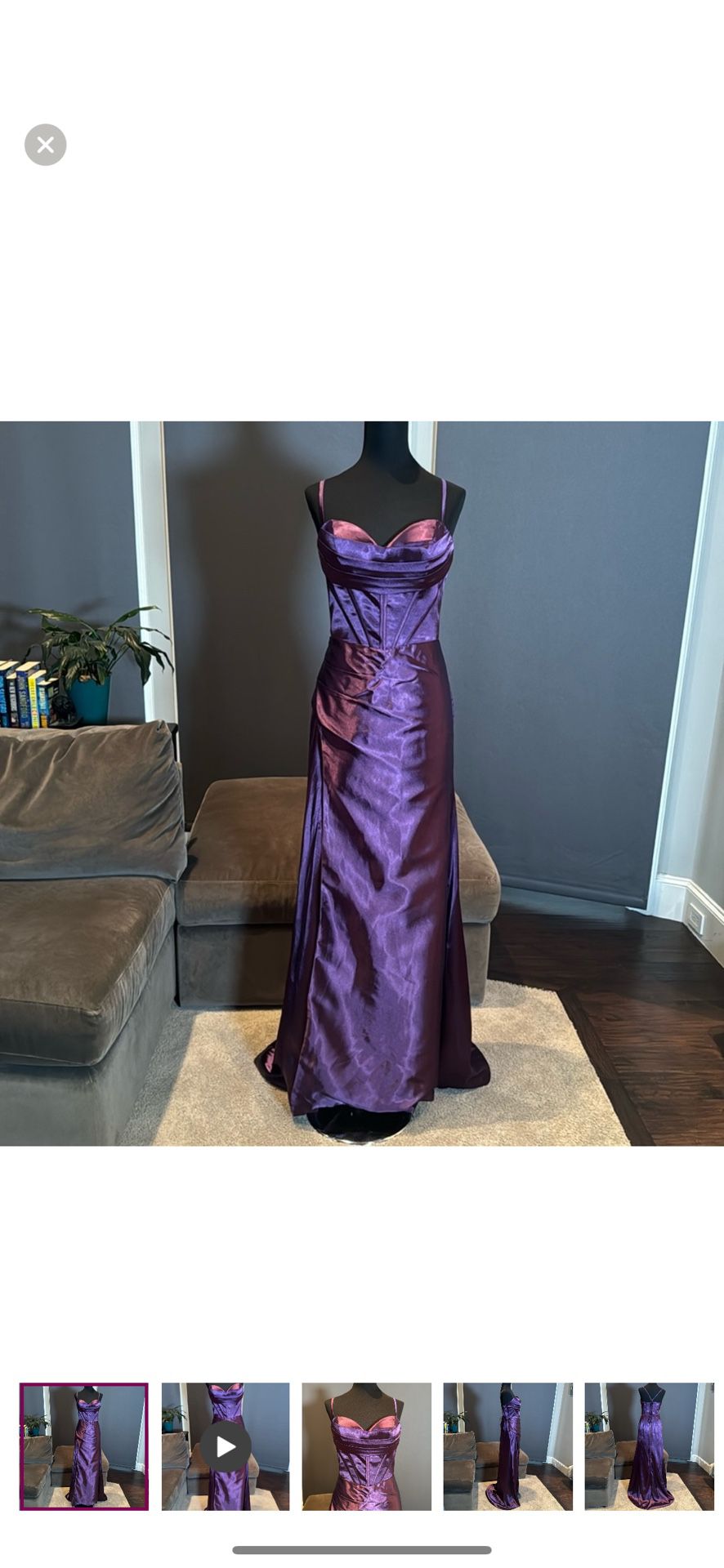Women’s Purple Full Length Dress with Criss Cross Corset Back Straps and a front Leg Slit Size 6