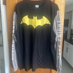 Vtg Batman Long Sleeve Graphic T-Shirt Mens 2XL DC Comic Black/Gray