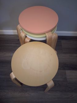 Set of 4 Stackable Wood Stools – Multicolor
