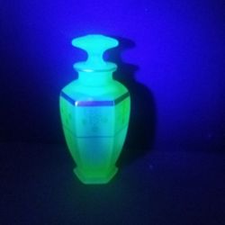 RARE URANIUM Perfume Bottle - Antique Vintage Green Glass Frosted Depression Glassware Cologne Beauty 