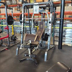MARCY MD- 9010G Home Gym Smith Machine Squat Rack Power Cage with Olympic Bench  