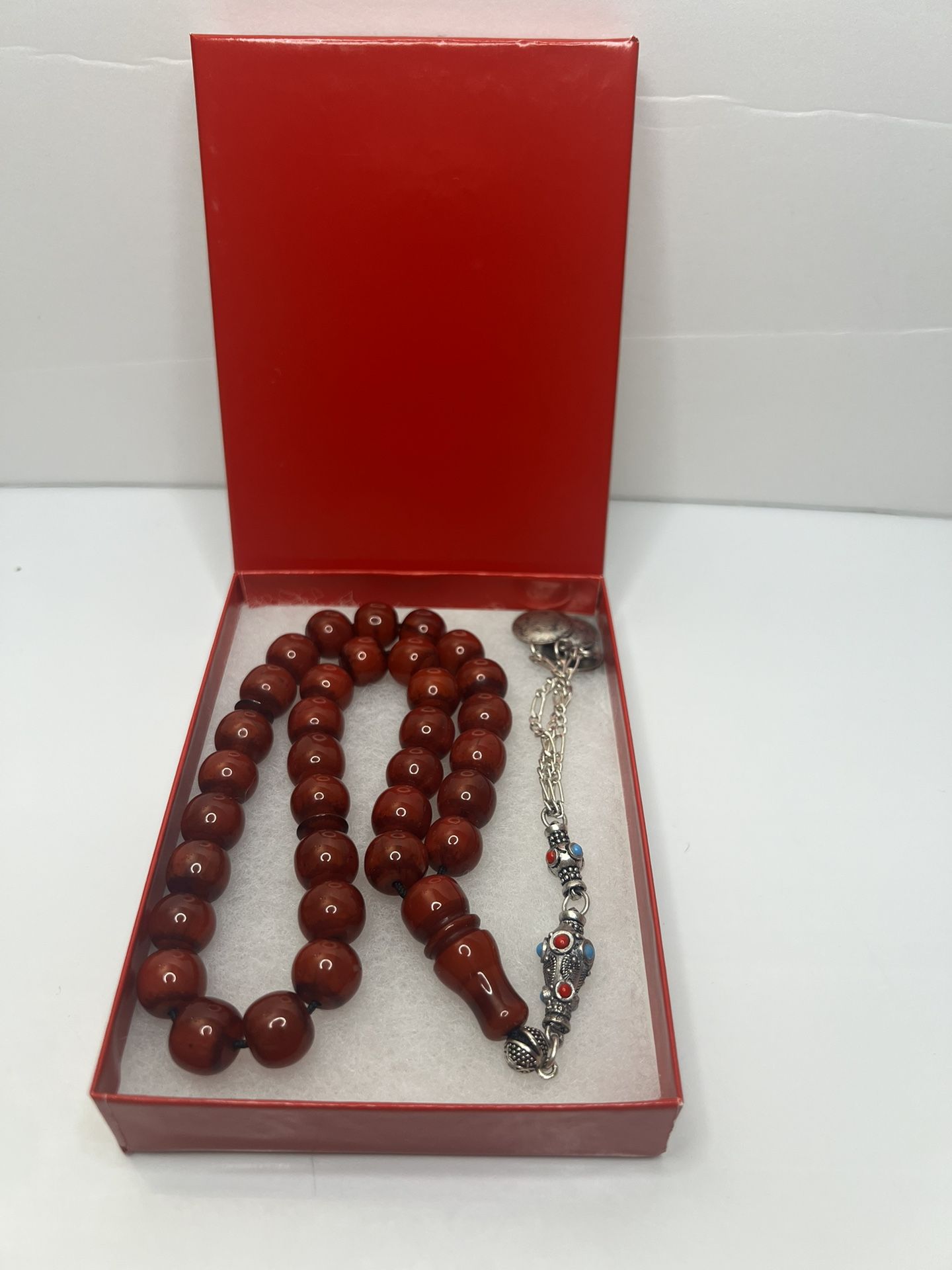 Rosary German Faturan Cherry Amber Bakelite 33 Prayer Beads 58g Tesbih Misbaha Rosary