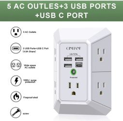 USB Wall Charger, Surge Protector, 5 Outlet Extender with 4 USB Charging Ports