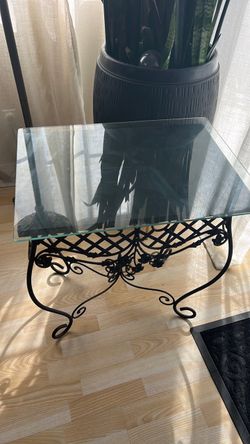 Glass Top Wrought Iron  Table with stool