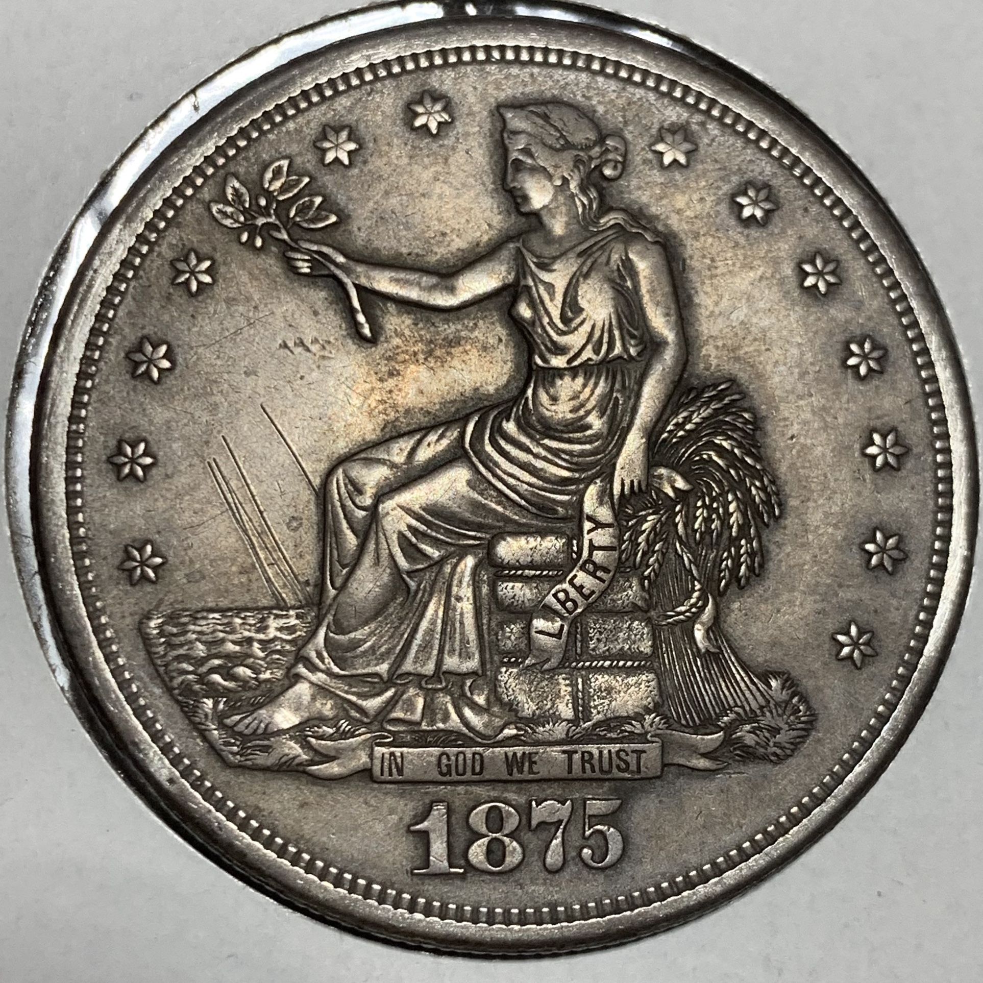 AUTHENTIC 1875 US Trade Silver Dollar Coin UNC Details