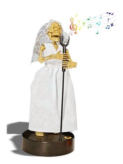 Singing Skeleton Halloween Animatronics, 11" Motion Activated Spooky Light Up Holiday Decoration - Singing Skeleton Bride