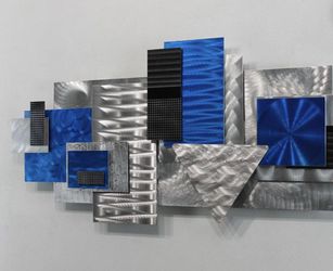 Modern Metal Wall Art, Large Artwork, Geometric Art, Abstract 3D Wall Sculpture, Wall Hanging Office Decor- Blue Focal Point by Jon Allen