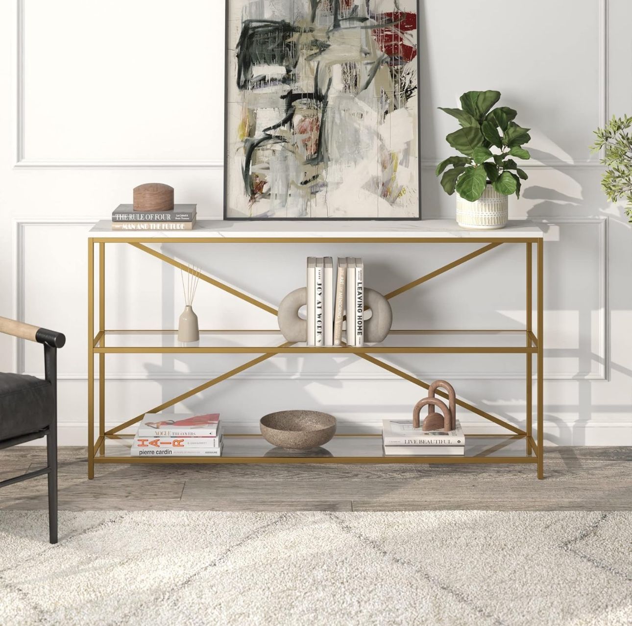 Rectangular Console Table with Faux Marble Top