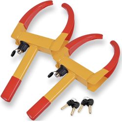 Security Tire Clamp Wheel Lock- 2 Pk Heavy Duty Security Metal Boot Stabilizer Anti Theft Wheel Chock Lock Car Trailer Wheel-Security Travel Locking C