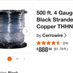 500 ft. 4 Gauge Black Stranded Copper THHN