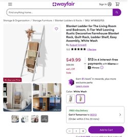 Blanket Ladder for The Living Room and Bedroom, 5-Tier Wall Leaning Rustic Decorative Farmhouse Blanket Rack, Quilt Rack, Ladder Shelf