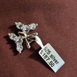 New 925 Silver Butterfly Pendant Passed Regular Diamond Tester 
