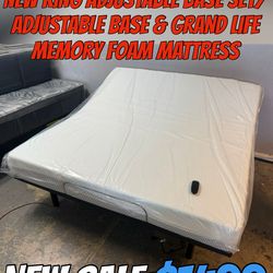 NEW KING ADJUSTABLE BASE SET/ADJUSTABLE BASE & GRAND LIFE MEMORY FOAM MATTRESS