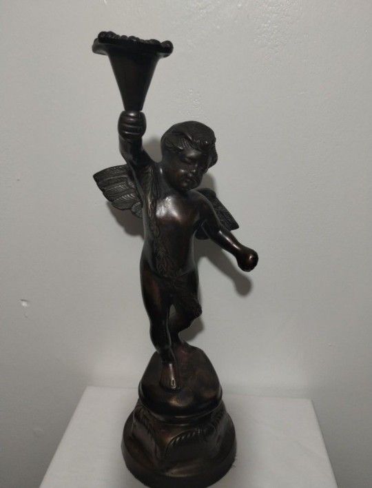MID CENTURY METAL BRONZE CHERUB - ANGEL SCULPTURE 17"