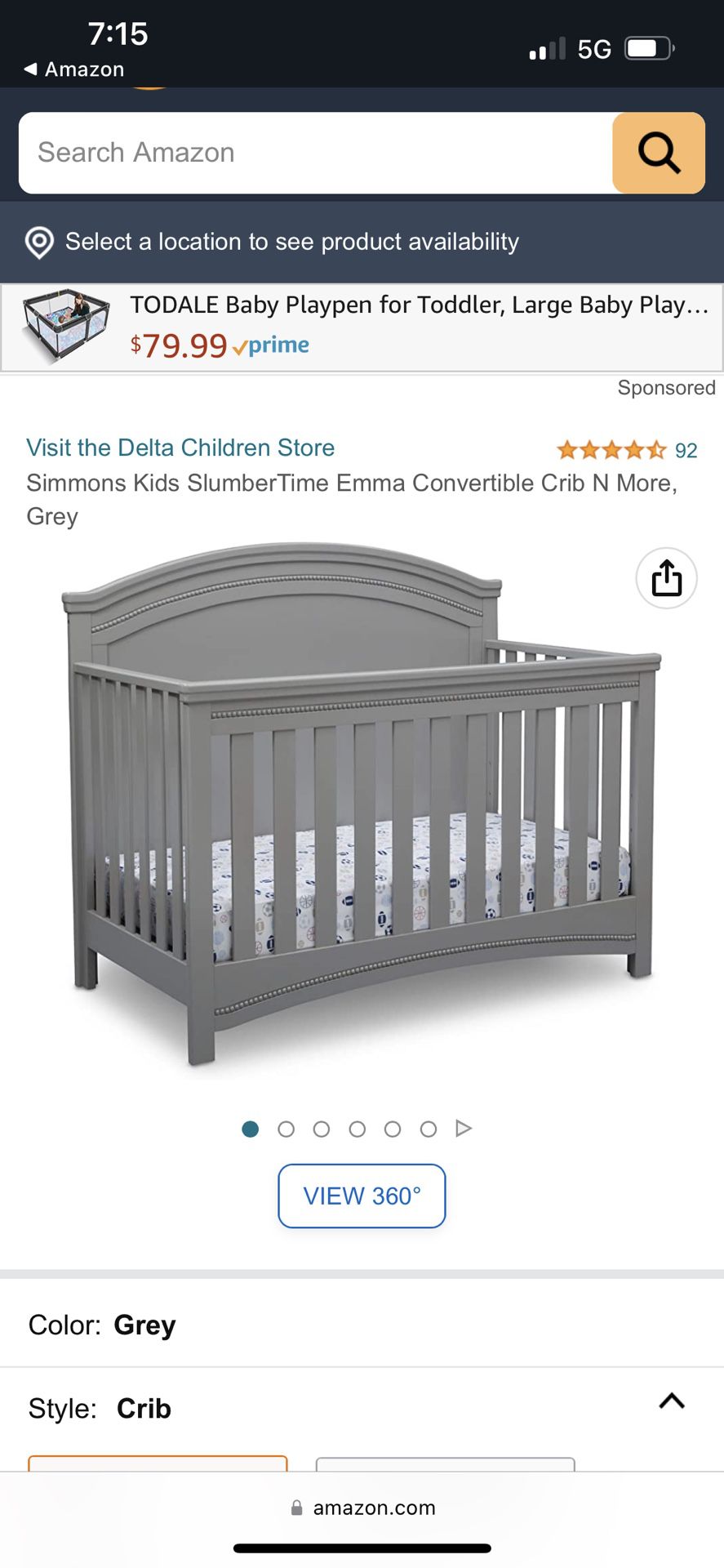 Grey Baby Crib