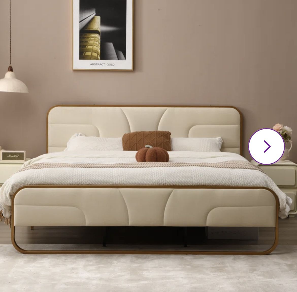 FREE King Size Nelsie Upholstered Platform Bed with Velvet Tufted Headboard