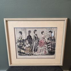 Framed Godey's Ladies Fashion Plate Print 1872 Dresses VTG Hand Colored Antique