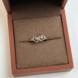 10k Yellow Gold Diamond Double Heart Ring 