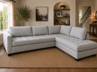 Light Gray Patterned Tufted Sectional Sofa with Chaise