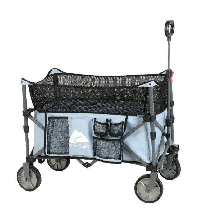 Ozark Trail Adult Height Adjustable Quad Fold Camping Cart Wagon, Blue