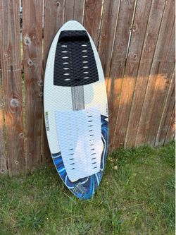 Lib Tech Air'N Skim wakesurf board features a unique blue and white swirl graphic design