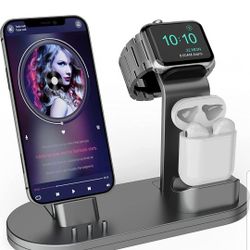 3 in 1 Charging Stand Compatible with Apple Watch 45mm/44mm and 41mm/40mm Series 7/SE/6/5 /4/3 /2/1, AirPods Pro and Phone Series 13/12/11/X/8/7/6S/5