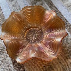 Vintage Fenton Carnival Glass Ruffled Edge Bowl