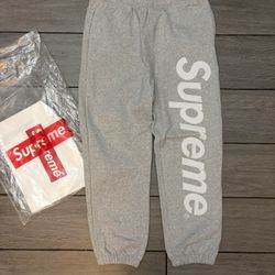gray supreme sweat pants size large 