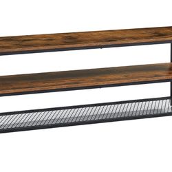  TV Console Table with Open Storage Shelves, Industrial Media Entertainment Center for Living Room Bedroom, Rustic Brown and Black