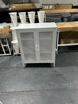 White Metal Storage Cabinet w/ Mesh Doors & Adjustable Shelves – 31.5” – New