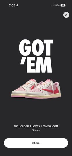 Air Jordan 1 Low x Travis Scott $155 Shoes Sail/Shy Pink/Muslin/Tropical Pink Size M 11.5 / W 13