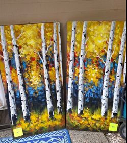 Birch Tree Autumn Canvas Paintings Set of 2