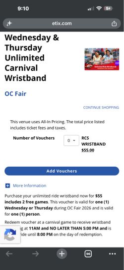 Oc fair unlimited ride Wristband  2026 Last Day!