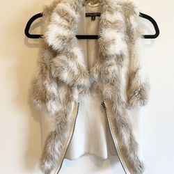 White And Tan Faux Fur Vest 