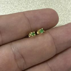 18K Gold Natural Emerald Stud Earrings – Brand New 