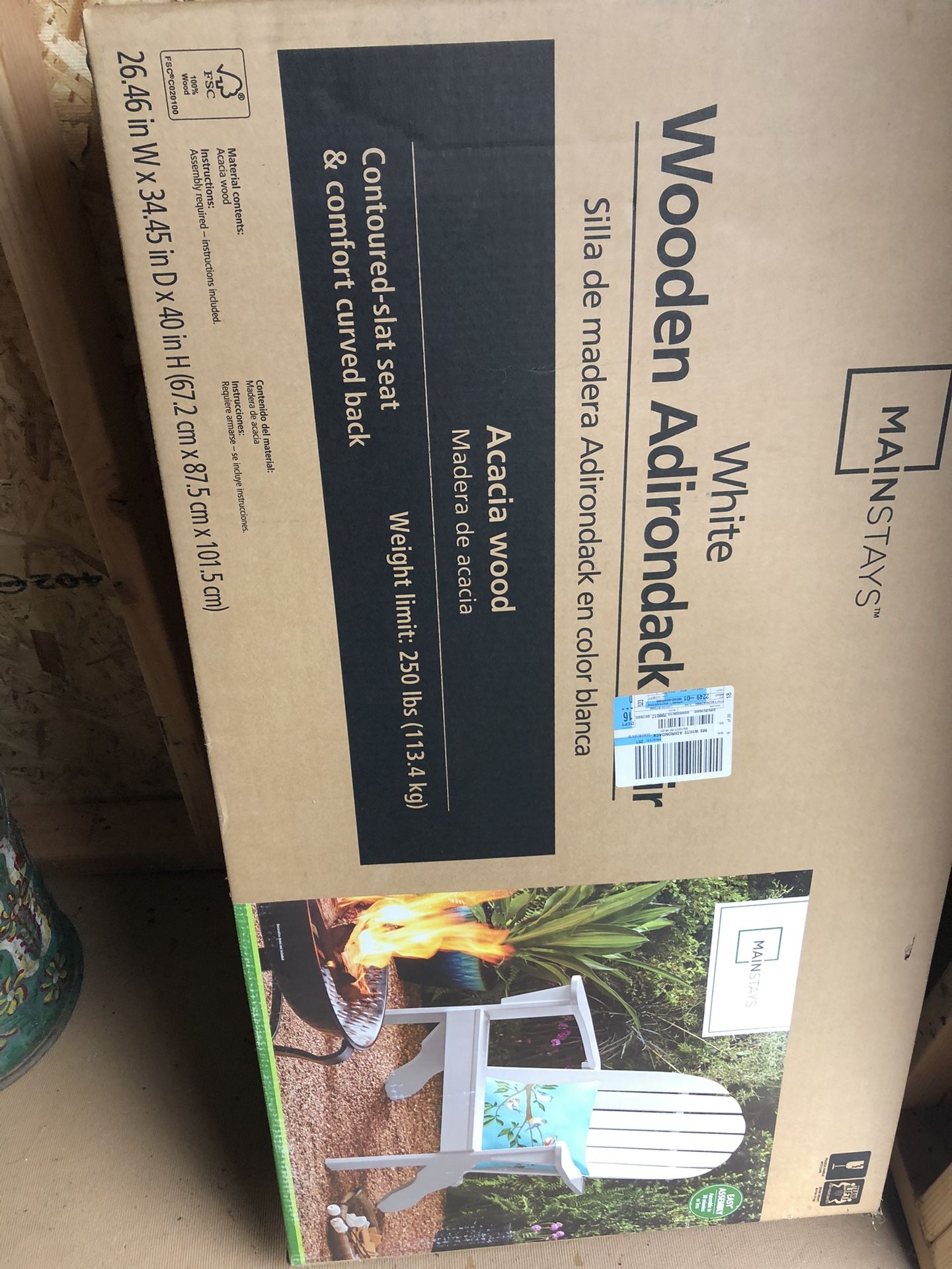 NEW 4 ADIRONDACK WHITE CHAIRS AND FIRE PIT