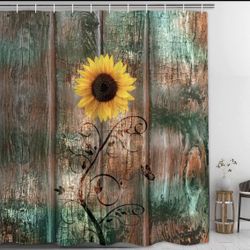 New sunflower shower curtain with hooks