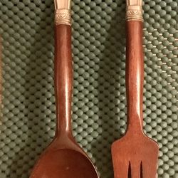 Salad Server Set Sterling Handle Wood Salad Set