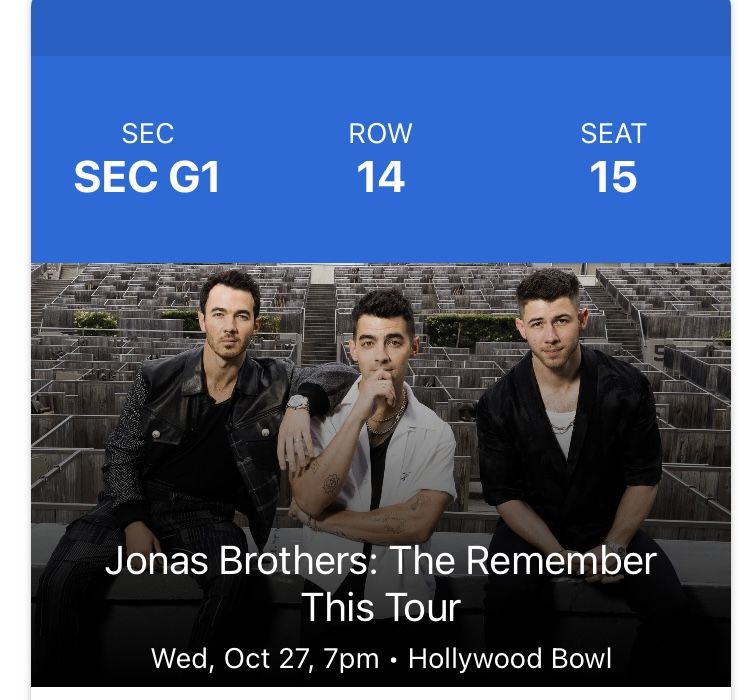 Jonas Brother Tickets 10/27 LA Hollywood Bowl