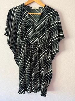 Veronica M Black White Stripe Kaftan Top