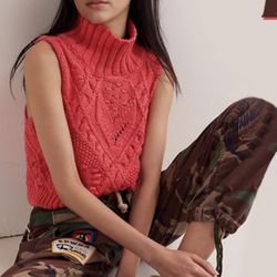 brand new free people Sasha Turtleneck Vest Turtleneck Crochet Sweater Vest Fall Fashion Knit Sleeveless Tank Tops for Women Lightweight Casual Pullov