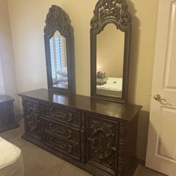 Vintage wood dresser with mirror