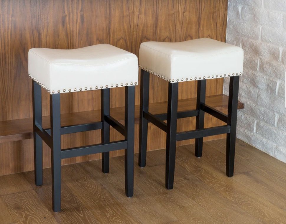 Lisette 30-inch Backless Leather Bar Stool (Set of 2) by Christopher Knight Home - White (lightly Used)