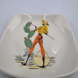 Wade England Tropical Fruit Gatherers White Multicolor Square Snack Plate 4.25" 