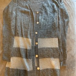 New Long Cardigan Sweater Light Wool In Gray  And Silver Size Small