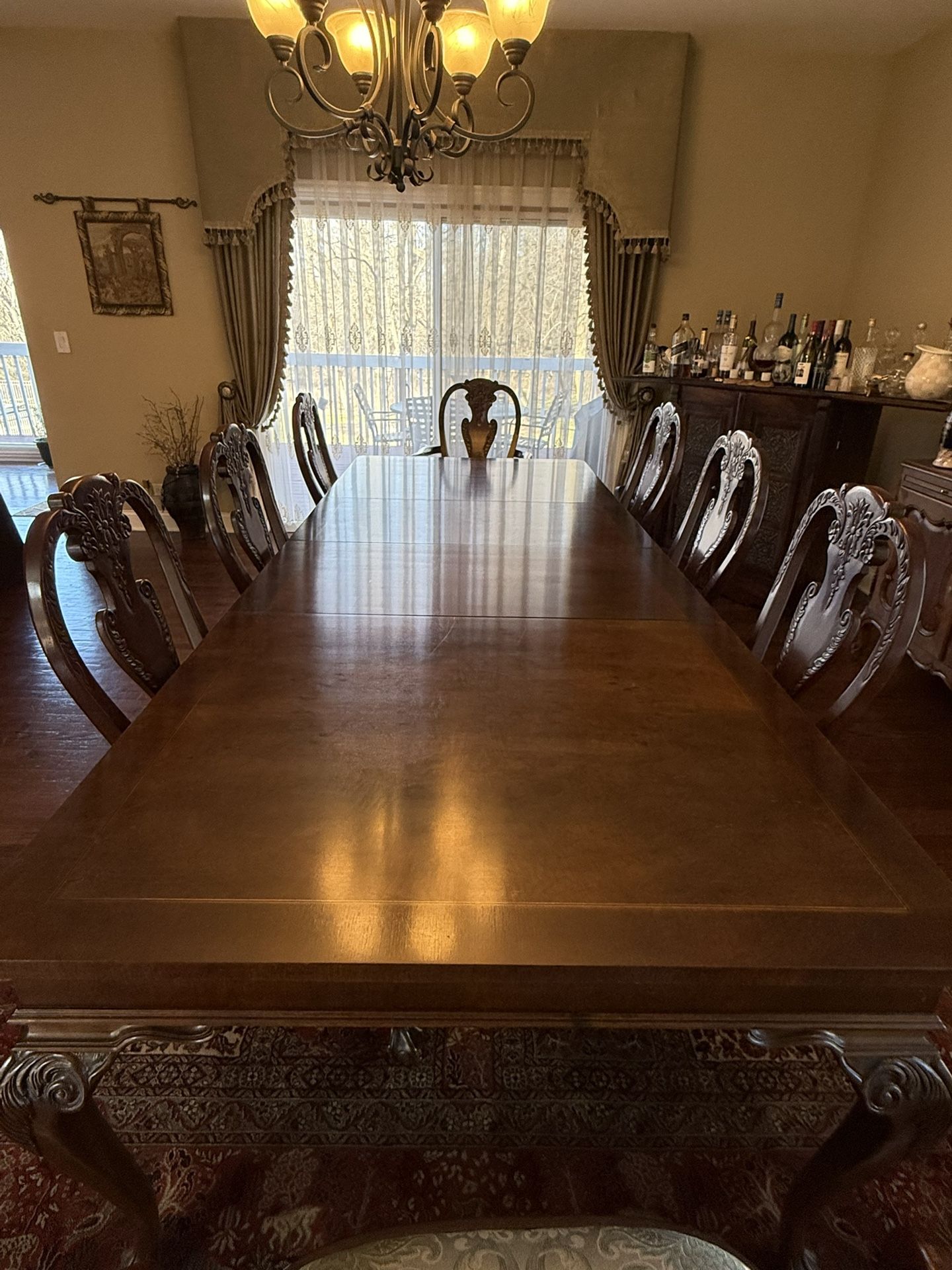 Elegant Solid Wood Dining Table Set – Custom Upholstery + Protective Pad – Seats 8