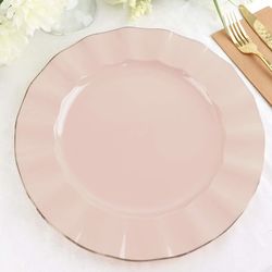 30 -Pack Plastic Round Dinner Plates 11" Blush Ruffled Rim with Gold Edging - Heavy Duty Disposable Dinnerware B